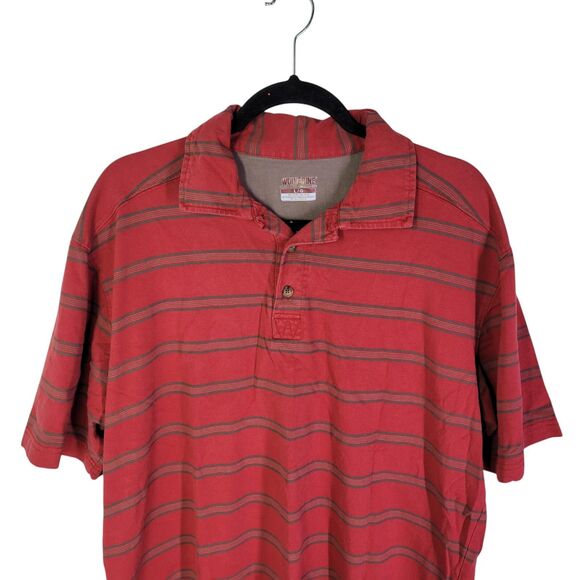 Wolverine Mens Sz L Red Striped Short Sleeve Polo Shirt - Picture 2 of 11